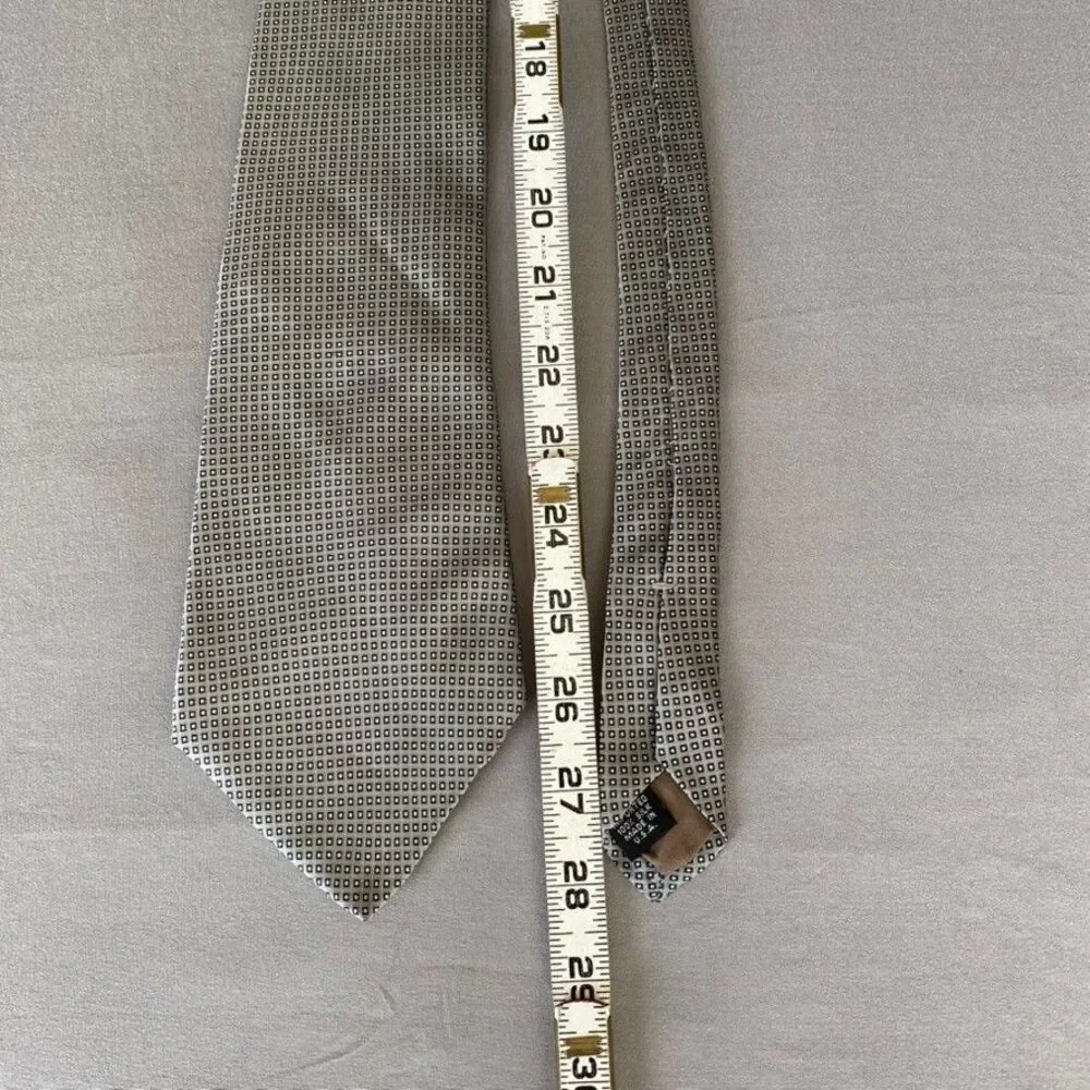 Perry Ellis Portfolio Silk Tie Gray Black Small Square Geometric USA 57
